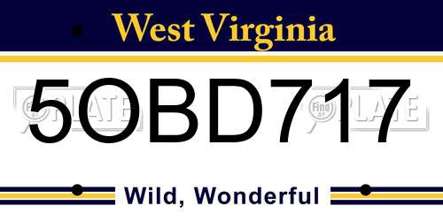 5OBD717 West Virginia License Plate