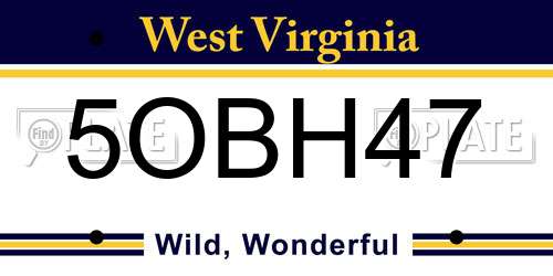 5OBH47 West Virginia License Plate