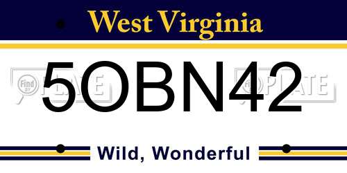 5OBN42 West Virginia License Plate