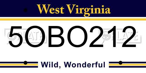 5OBO212 West Virginia License Plate