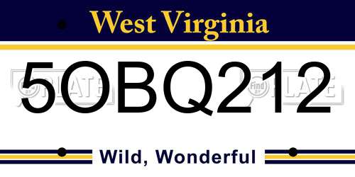 5OBQ212 West Virginia License Plate
