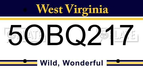 5OBQ217 West Virginia License Plate