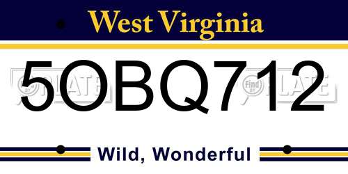 5OBQ712 West Virginia License Plate