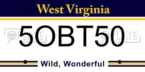 5OBT50 West Virginia License Plate