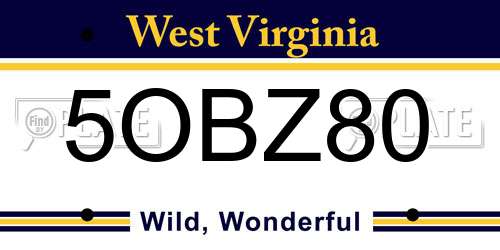 5OBZ80 West Virginia License Plate