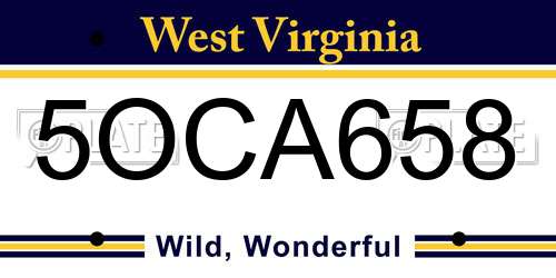 5OCA658 West Virginia License Plate