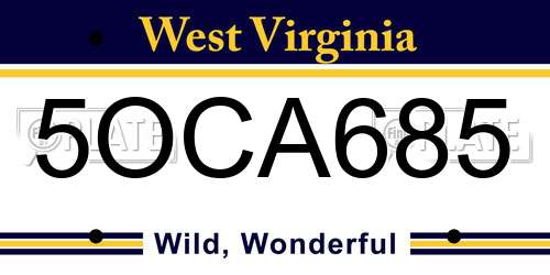 5OCA685 West Virginia License Plate