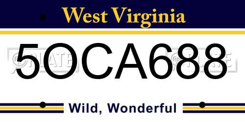 5OCA688 West Virginia License Plate