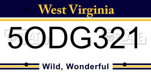 5ODG321 West Virginia License Plate