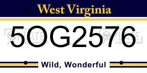5OG2576 West Virginia License Plate