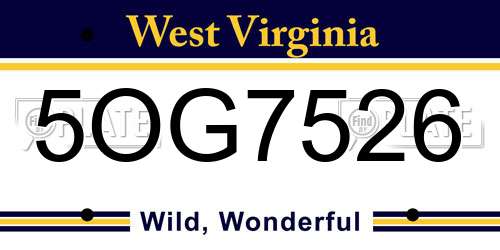 5OG7526 West Virginia License Plate