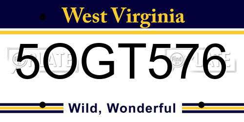 5OGT576 West Virginia License Plate