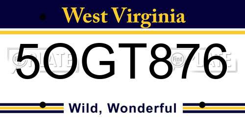 5OGT876 West Virginia License Plate