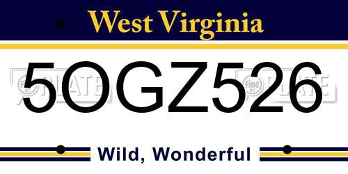 5OGZ526 West Virginia License Plate