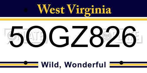 5OGZ826 West Virginia License Plate
