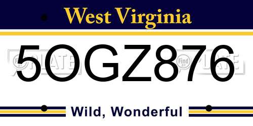 5OGZ876 West Virginia License Plate