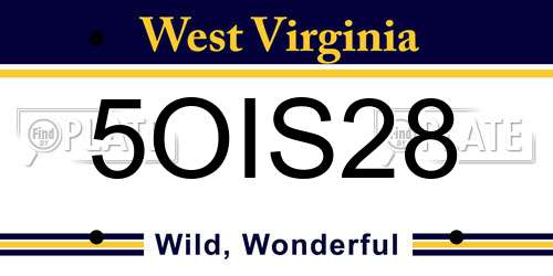 5OIS28 West Virginia License Plate