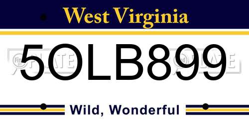5OLB899 West Virginia License Plate