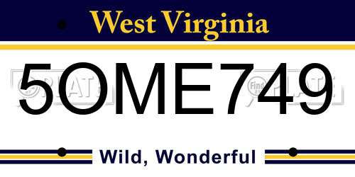 5OME749 West Virginia License Plate