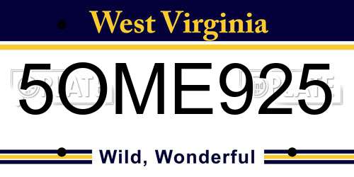 5OME925 West Virginia License Plate