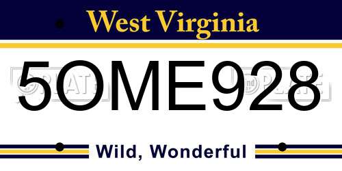 5OME928 West Virginia License Plate