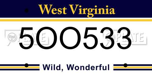 5OO533 West Virginia License Plate