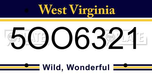 5OO6321 West Virginia License Plate