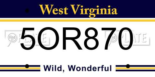 5OR870 West Virginia License Plate
