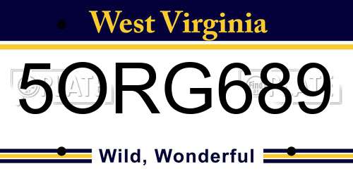 5ORG689 West Virginia License Plate