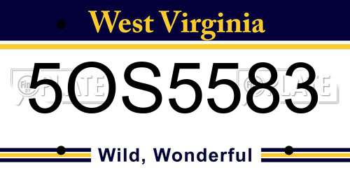 5OS5583 West Virginia License Plate