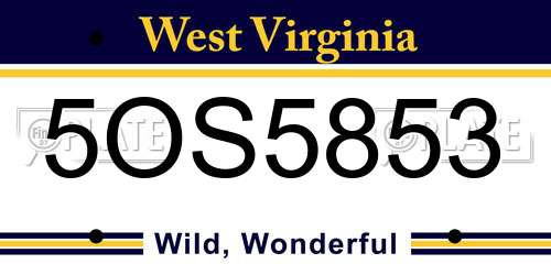 5OS5853 West Virginia License Plate