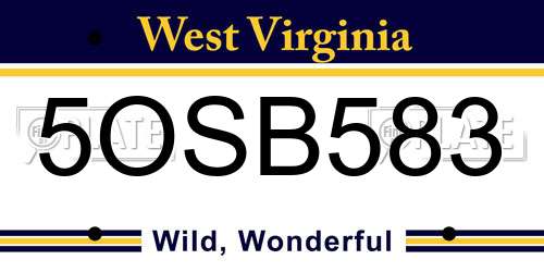 5OSB583 West Virginia License Plate