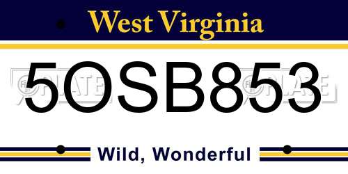 5OSB853 West Virginia License Plate