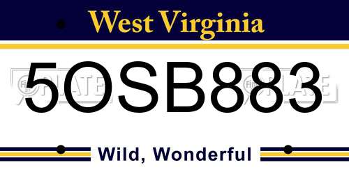 5OSB883 West Virginia License Plate