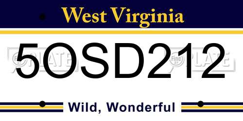 5OSD212 West Virginia License Plate