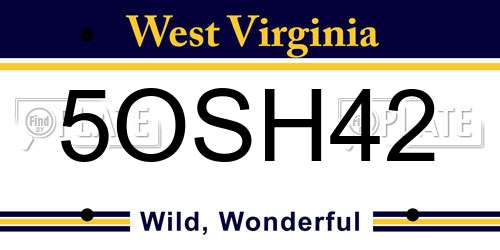 5OSH42 West Virginia License Plate