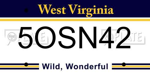 5OSN42 West Virginia License Plate
