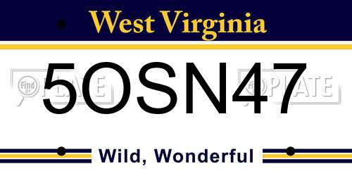 5OSN47 West Virginia License Plate