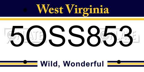 5OSS853 West Virginia License Plate
