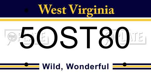 5OST80 West Virginia License Plate