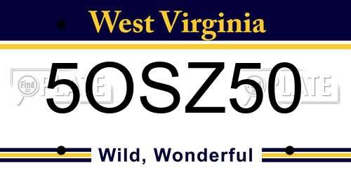 5OSZ50 West Virginia License Plate
