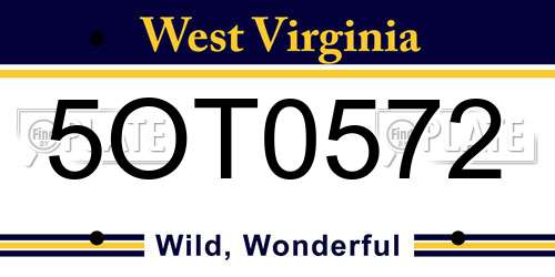 5OT0572 West Virginia License Plate