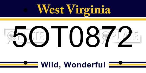 5OT0872 West Virginia License Plate