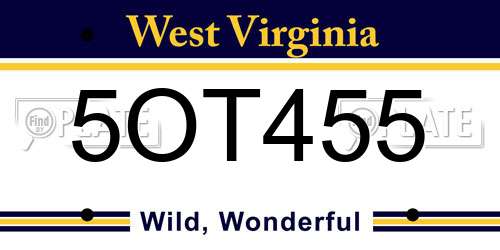 5OT455 West Virginia License Plate