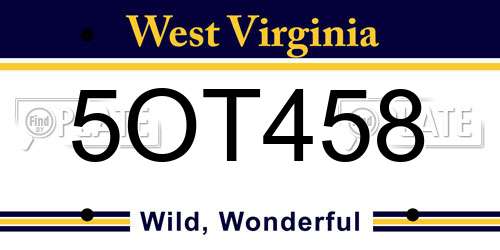 5OT458 West Virginia License Plate