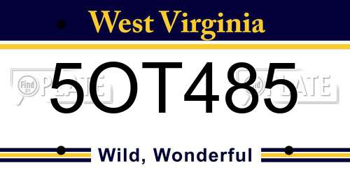 5OT485 West Virginia License Plate