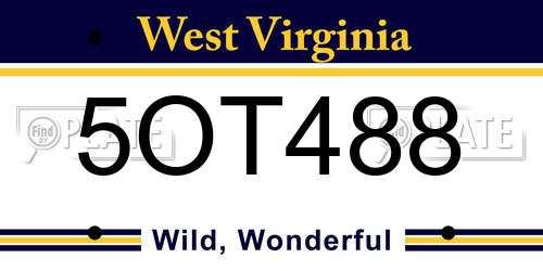 5OT488 West Virginia License Plate