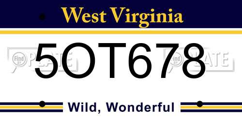 5OT678 West Virginia License Plate