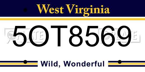5OT8569 West Virginia License Plate
