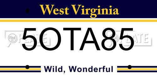 5OTA85 West Virginia License Plate